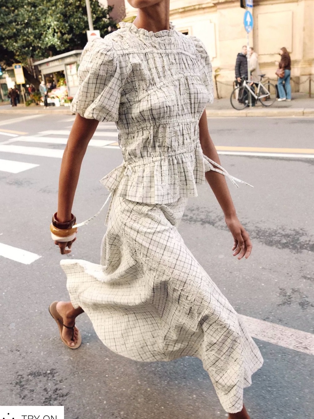 ZARA Smocked Two-Piece Set in Ivory Check